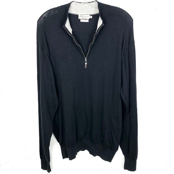Peter Millar Mens Crown Soft Cotton Silk Blend 1/4 Zip Sweater Black Size XL - Picture 1 of 10